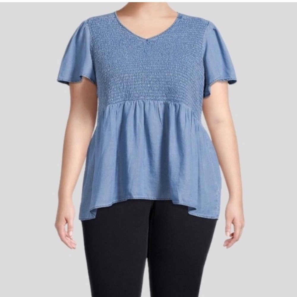 Terra & Sky smocked chambray blouse sz 1X